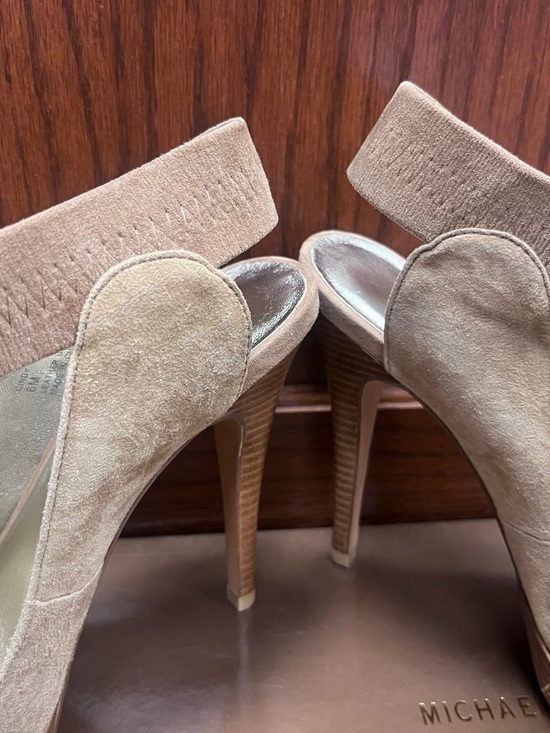 Michael Shannon Beige Suede Peep-Toe High Heels - Picture 3 of 5